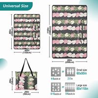 Selimut Piknik Desain Khusus 150*200 Portabel Lipat Tahan Air dengan Ritsleting, Alas Pantai Motif Bunga Hawaii, Tas Jinjing Alas Piknik Besar