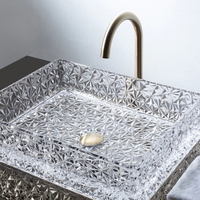 Nouvel Arrivage : Lavabo de Luxe en Verre pour Salle de Bain, Lavabo d'Appoint Artistique en Verre Cristal Fait Main pour Maison et Hôtel