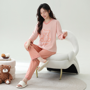 롱드 여성용 긴팔 V넥 나이트가운 <span class=keywords><strong>CVC</strong></span> 혼방 소재 수분 흡수 속건 부드럽고 통기성 좋은 캐주얼 홈웨어 - Product Image 4