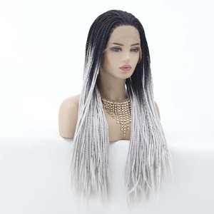 Parrucca Intrecciata di Alta Qualità Personalizzabile per Donne, in Fibra Resistente al Calore, Bicolore Grigio e Nero, <span class=keywords><strong>Capelli</strong></span> Lisci, 24 Pollici, Densità 150% - Product Image 5