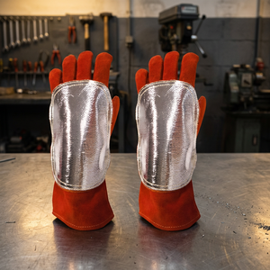 Gants de soudage en cuir rouge avec paume réfléchissante argentée, protection contre les éclaboussures de métal fondu pour le soudage TIG - Product Image 2