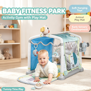 Parc de jeu multifonctionnel pour bébé, tapis de jeu sensoriel pour nourrissons avec jouets suspendus en forme d'animaux, tente de jeu souple pour bébé de 3 mois et plus - Product Image 6