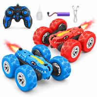 Voiture télécommandée dinosaure EPT Wholesale 2,4 GHz, double face, rotation à 360°, avec lumières et pulvérisation pour enfants