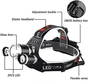 Senter LED 18650 LED luar ruangan, lampu depan tahan air untuk berkemah, berlari, mendaki gunung, 4 mode dapat disesuaikan, sangat terang