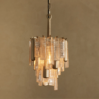 Lustre en verre de style Murano de luxe avec tubes ambrés et transparents, finition laiton - Parfait pour le salon, la salle à manger et la chambre à coucher