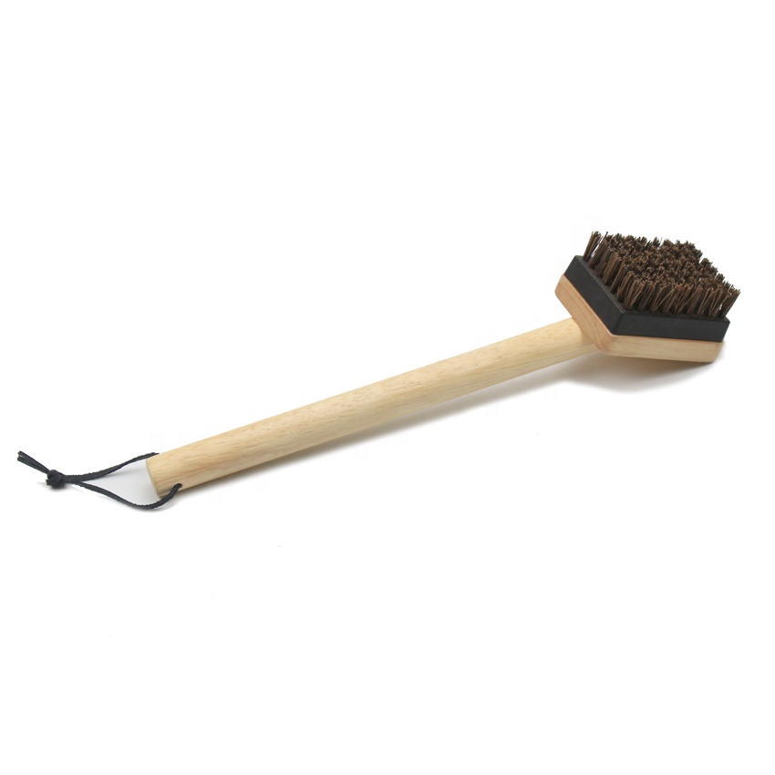 Eco-friendly BBQ Grill Cleaning Tools Wooden Brush Bristle Free Coconut fiber Grill Brush