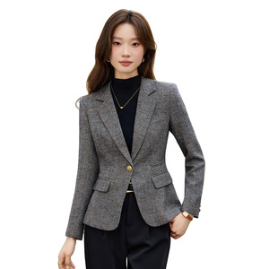 Women's Wool Blazer Gray Slim Fit Autumn Winter 2025 Solid Color No-Wrinkle Treatment Pocket Design - Product Image 5