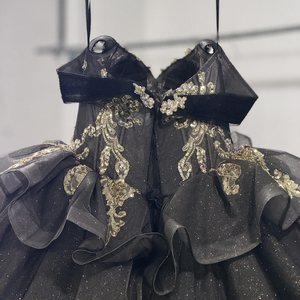 Robe de Quinceañera élégante noire Dy1345 avec appliques de sequins dorés, corset perlé, robe de bal en tulle, robe de princesse pour soirée de bal Jancember - Product Image 3