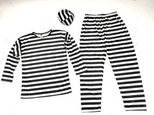 Costume de cosplay d'Halloween pour enfants, uniforme de prisonnier homme et femme, rayures noires et blanches, polyester, tenue d'otage de film TV - Product Image 4