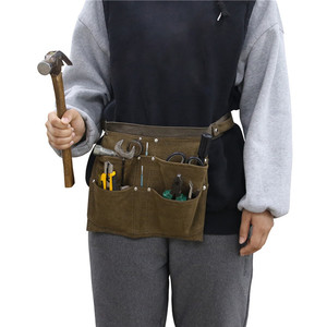 Canvas <b>Tool</b> Waist <b>Bag</b> 5-9 Pockets Adjustable Strap Mud Color <b>Tool</b> Storage Belt For Workshop Use - Product Image 4