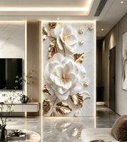 Autocollant mural en relief 3D haute définition, motif de fleurs en PVC imperméable, rose et feuille dorée, pour la chambre à coucher, le canapé, le fond de mur