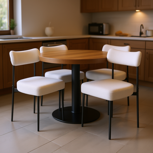 Set di 4 sedie da pranzo moderne in tessuto bouclé con schienale curvo e gambe in metallo per uso in cucina - Product Image 2