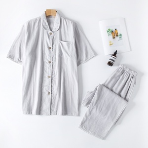 ฤดูร้อนผ้าฝ้าย 100% ชุดอยู่บ้าน MUJI ชุดบางผ้ากอซสองชั้นผู้ชายผู้หญิงสไตล์ญี่ปุ่นระบายอากาศได้ชุดนอนแขนสั้น - Product Image 6
