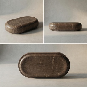 Mesa de Té Pequeña de una Sola Pieza de Mármol Natural Gris Chocolate con Acabado Desgastado Estilo Wabi-Sabi para Villa y Sala de Exposiciones - Product Image 6