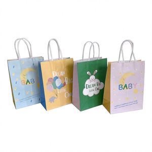 Sacs en papier pour fête d'anniversaire pour enfants KM, petits sacs en papier à dessin animé pour chocolat, bonbons, cadeaux, emballage en papier pour les achats avec poignée pour la fête prénatale - Product Image 3