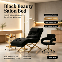 Lit de beauté moderne en tissu rouge pour salon, base dorée de luxe, mobilier de salon, lit cosmétique pour cils avec chariot