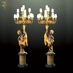 Luxury indoor decoration European style golden color antique bronze angel statue with lamp boy and girl sculpture lamp