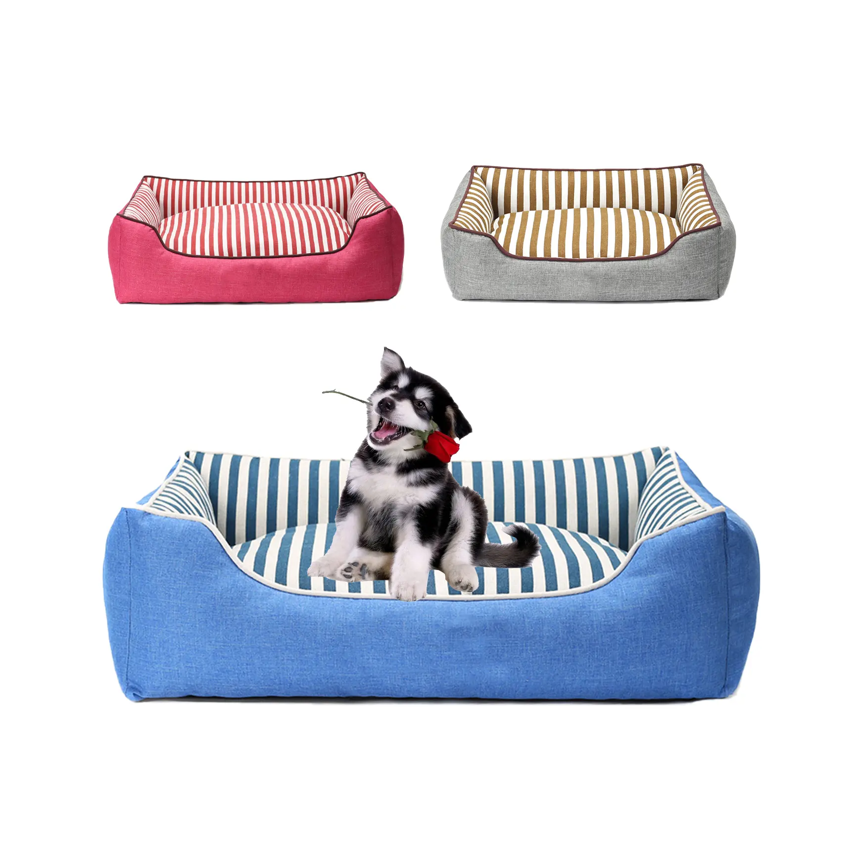 洗える取り外し可能なカバー防水リネン猫のための環境に優しいペットベッド正方形の犬のベッド
