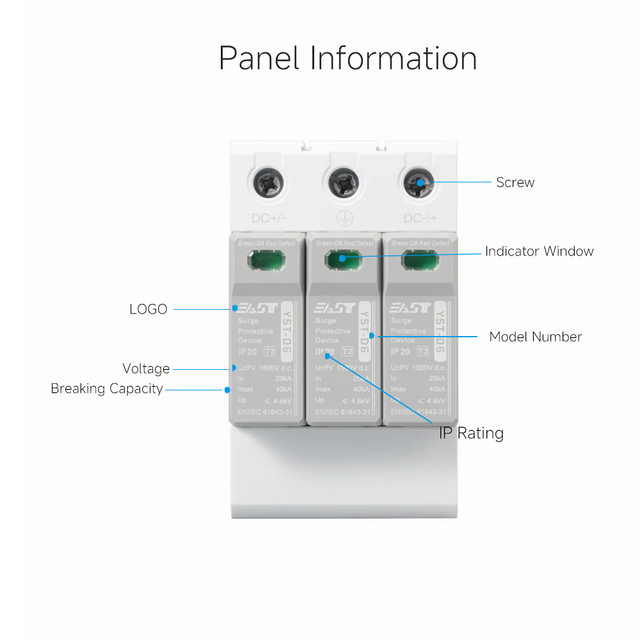 EAST 3P DC SPD T2 Surge Protector 1500V 20kA Certified for Solar System Power Lightning Protection