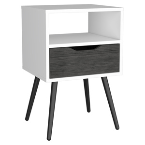 Otom Nightstand One Drawer <b>Open</b> Shelf Four Legs Smokey Oak White - Product Image 1