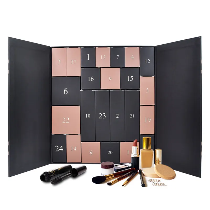 Custom Gift Luxury Women 24 Days Cosmetic Makeup Beauty Empty Paper Christmas Advent Calendar Packaging Box