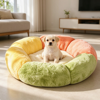 Lit pour animaux de compagnie en flanelle avec oreiller amovible, nid douillet en peluche pour chat et chien, lit rond d'intérieur pour l'hiver
