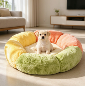 <b>Flannel</b> Pet Bed With Detachable Pillow Soft Plush Cat Dog Nest Round Indoor Sleeping Bed for Winter - Product Image 4