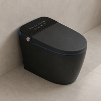 Siège de toilette intelligent monobloc noir mat avec lumière d'ambiance LED bleue pour salle de bain moderne