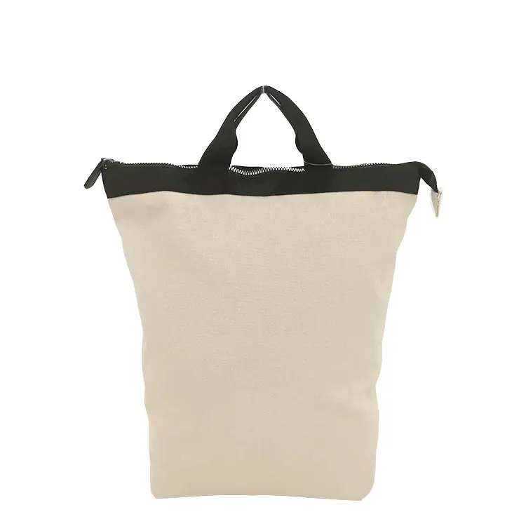 Fashion Zipper Shopping Bag Poly Cotton Canvas Tote Backpack Natural Daily Casual Unisex Vintage Polyester Plain Soft Handle