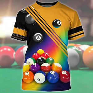 Camiseta S.Q.F Amarilla y Negra con Gráfico 3D Impreso por Transferencia Térmica, 100% Algodón, 300 Gramos, Diseño de Billar, Bola 8, Tacos Cruzados, Estilo Urbano - Product Image 5