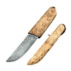 Cuchillo de Damasco Hecho a Mano con Mango de Madera Burl y Funda de Madera a Juego, Artículo Premium para Exteriores y Coleccionistas, Set de Cuchillos de Supervivencia - Product Image 1