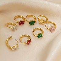 Anting-anting Huggie Fashion dari Baja Anti Karat Grosir, Lapisan Emas 18K, Bunga Minimalis, Anting Hoop Acero untuk Wanita