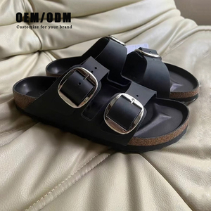 Mules décontractées unisexe à double boucle en cuir véritable avec semelle en liège et fond en EVA, orthopédiques, pour l'été – Vente en gros - Product Image 1