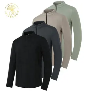 Mens Fitness Clothing Custom 1/4 Zipper Outdoor Polyester Running Activewear Plain Blank Gym Long Sleeve T Shirts For Men