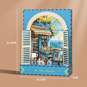 OCHOICE Kit de livraison directe DIY Book Nook sur le thème de la plage, librairie miniature en bois avec lumière LED, kit de décoration d'étagère 3D - Product Image 3
