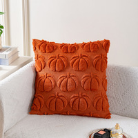 Fundas de Almohada Decorativas Cuadradas de 18x18 Pulgadas con Diseño de Calabaza Otoñal, Color Sólido, Bordado Simple, Patrón Geométrico