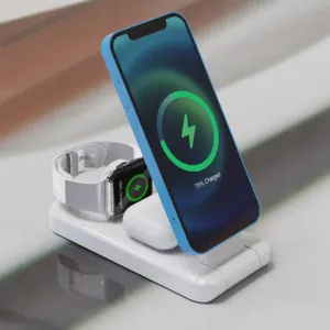 Foldable 3 in 1 Wireless Charger Station Qi 15W Fast Magnetic Wireless Charger For Samsung For iPhone