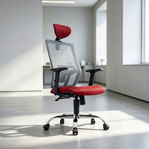 Modern Ergonomic Mesh Commercial <b>Office</b> <b>Chair</b> Red Gray Adjustable Armrest Headrest Swivel Chrome Base Manual <b>Office</b> Furniture - Product Image 1