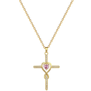 Collier en acier inoxydable plaqué or 18 carats, collier de luxe avec pendentif en forme de croix et de cœur en zircon pour femmes, chaîne de clavicule, bijoux - Product Image 6