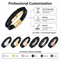 Bracelet unisexe personnalisé en acier inoxydable tressé avec cuir et pierres naturelles, fermoir magnétique, option logo personnalisé