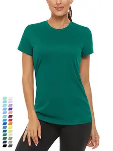Оптовая продажа, летняя спортивная футболка для бега и фитнеса, женская футболка с логотипом, дышащая повседневная спортивная одежда с круглым вырезом
