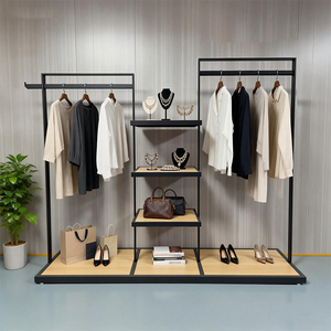 ชั้นวางเสื้อผ้าโลหะสีดำสไตล์มินิมอล 3 ชั้น พร้อมแท่นวาง<span class=keywords><strong>รองเท้า</strong></span> อุปกรณ์ตกแต่งร้านค้าครบชุดสำหรับบูติกและห้างสรรพสินค้า - Product Image 6