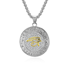 Ancient Egyptian Eye Of Horus Diamond Encrusted <b>Titanium</b> Steel Necklace Unisex Gift Jewelry - Product Image 5