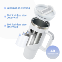 Lot de 20 gobelets isothermes de 40 oz avec poignée et paille en acier inoxydable blanc pour sublimation – Expédition depuis l'entrepôt américain