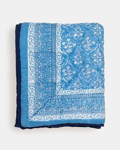 <b>Blue</b> White Cotton Quilt Hand Block Print Reversible <b>King</b> Queen <b>Bedding</b> Boho Bedspread Coverlet - Product Image 1