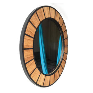 <span class=keywords><strong>Grand</strong></span> <span class=keywords><strong>miroir</strong></span> mural rond fabriqué à la main Décor rustique moderne avec des accents de chêne naturel Design Sunburst en bois pour le salon - Product Image 3