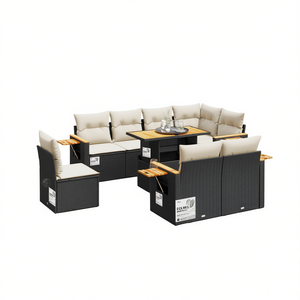 Ensemble de canapés de jardin avec accoudoirs réglables, en rotin PE noir, 6 places, mobilier d'extérieur, design contemporain - Product Image 1