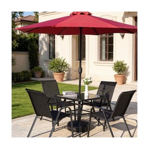 Conjunto de Comedor Metálico Grande para Exteriores, 4 Sillas, Mesa de Vidrio con Sombrilla, Muebles de Jardín para Hotel o Villa - Product Image 4