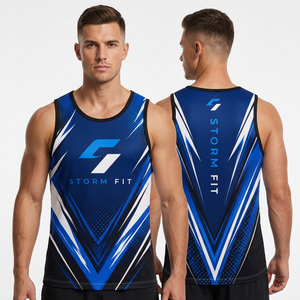 Camiseta sin mangas para hombre Storm Fit, con estampado por transferencia térmica, 100% poliéster, de secado rápido, cuello redondo, ropa deportiva para entrenamiento, 180g, no tejida. - Product Image 1