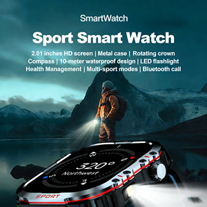 2026 H08 Jam Tangan Pintar 2.01-Inci dengan Senter, Tahan Air 1ATM, Monitor Detak Jantung dan Oksigen Darah untuk Olahraga Luar Ruangan Pria, Relojes <span class=keywords><strong>Smartwatch</strong></span> IP67 - Product Image 1